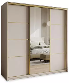 Masseno VARO Schwebet&uuml;renschrank 3-t&uuml;rig mit Spiegel, 4 Schubladen, 180x205x60cm, Kaschmir/Gold (SZAFA VARO 180 - 4 KASZMIR+OK.ZŁOTY)