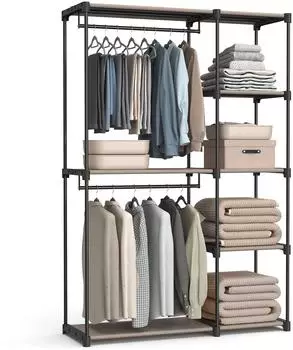 Songmics Offener Kleiderschrank 2 Kleiderstangen, Regale, 124x43x182cm, Taupe (RYG026R02)