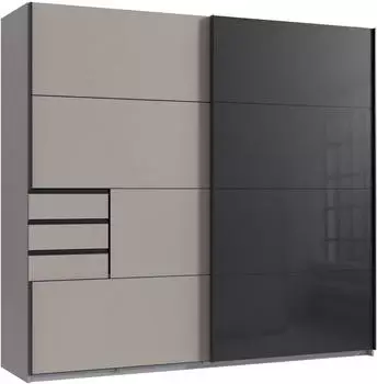Wimex Tilburg Schwebet&uuml;renschrank Saharagrau, Glast&uuml;ren Schwarz 225x208x64cm