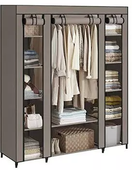 Songmics Faltschrank Vliesstoff Kleiderstange 45x150x175cm Taupe (LSF003R02)