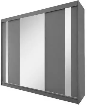 Beautysofa GAJA Schwebetürenschrank 3-türig mit Spiegel, Graphit, 240x216x61cm