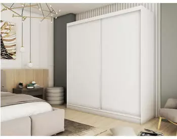 Beautysofa Mario II Schwebetürenschrank 200cm, 4 Schubladen, Weiß (Mario II)