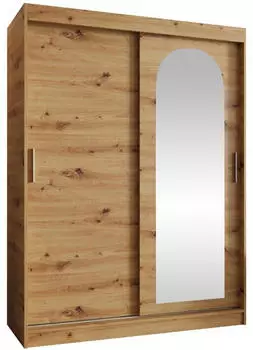 Mirjan24 Selfie 150 Schwebet&uuml;renschrank mit Spiegel & 2 Schubladen, Eiche Artisan, 150x200x62cm