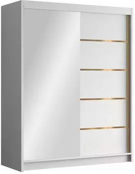 Mirjan24 Femosa III Schiebet&uuml;renschrank mit Spiegel, 150x200x58cm, Wei&szlig; (Femosa III)