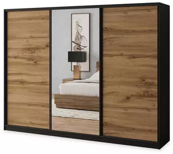 Masseno SORE Schwebet&uuml;renschrank 3-t&uuml;rig mit Spiegel, 4 Schubladen, 270x205x58cm, Schwarz (SORE)