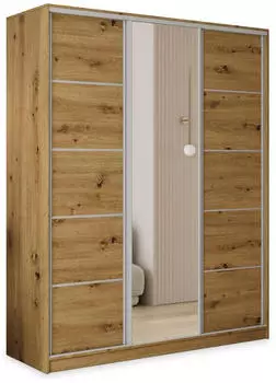 Masseno PINA Schwebet&uuml;renschrank 3-t&uuml;rig mit Spiegel, 4 Schubladen, Eiche Artisan, 150x205x58cm (SZAFA PINA 150 KOLOR-ARTISAN + OKUCIA SREBRNE)