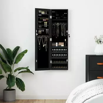 vidaXL Schmuckschrank mit Spiegel Wandmontage Schwarz 30x8,5x106cm (353215)