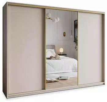 Masseno TAVI Schwebet&uuml;renschrank 3-t&uuml;rig mit Spiegel, 4 Schubladen, 250x205x60cm, Kaschmir/Gold (SZAFA TAVI 250 - 1 KASZMIR+OK.ZŁOTY)