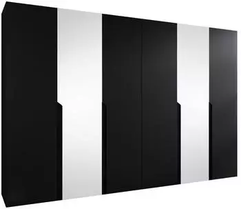 Mirjan24 Mila II 300 Kleiderschrank 6 Drehtüren Frontspiegel Schwarz 300x202x52cm