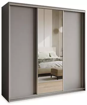 Masseno TAVI Schwebet&uuml;renschrank 3-t&uuml;rig mit Spiegel, Graphit, 200x205x60cm (SZAFA TAVI 200 - 1 SZARY+OK.SATYNA)