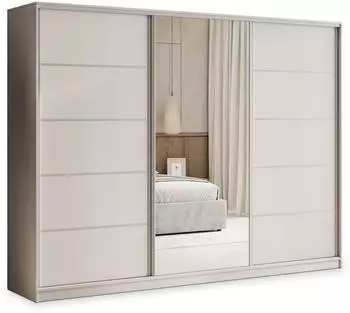 Masseno PINA Schwebet&uuml;renschrank 3-t&uuml;rig mit Spiegel, 4 Schubladen, 270x205x58cm, Kaschmir