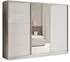 Masseno PINA Schwebetürenschrank 3-türig mit Spiegel, 4 Schubladen, 270x205x58cm, Kaschmir