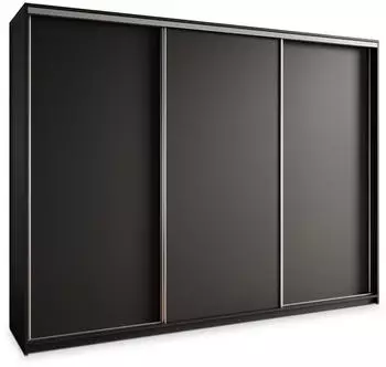 Masseno NISSE Schwebet&uuml;renschrank 3-t&uuml;rig, 270x205x60cm, Schwarz/Satin, 4 Schubladen (SZAFA NISSE 270 - 5 CZARNY MAT+OK.SATYNA)