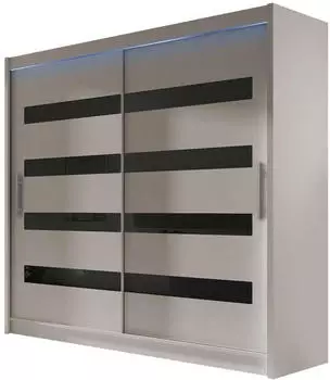 Mirjan24 London XI Kleiderschrank Schiebet&uuml;ren 180cm Kaschmir/Schwarz Lacobel mit RGB LED (London XI)