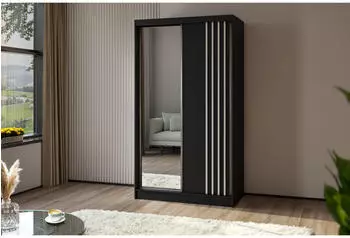 Beautysofa Nela II Schwebetürenschrank mit Spiegel 2-türig Schwarz/Eiche Artisan 120x216x61cm
