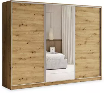 Masseno TARI Schwebet&uuml;renschrank 3-t&uuml;rig mit Spiegel, 4 Schubladen, Eiche Artisan, 250x205x58cm (SZAFA TARI 250 KOLOR-ARTISAN + OKUCIA SREBRNE)