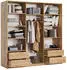 Masseno TAVI Schwebetürenschrank 3-türig mit Spiegel, 4 Schubladen, Craft Eiche Gold, 180x205x60cm (SZAFA TAVI 180 - 1 CRAFT ZŁOTY+OK.ZŁOTY)