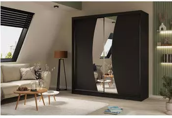 Beautysofa VOX II Schwebetürenschrank mit Spiegel & Schubladen, 200x216x61cm, Schwarz