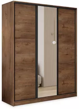 Masseno TARI Schwebet&uuml;renschrank 3-t&uuml;rig mit Spiegel & Schubladen 150x205x58cm Eiche Lefkas (SZAFA TARI 150 KOLOR-LEFKAS + OKUCIA CZARNE)