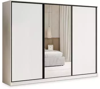 Masseno TARI Schwebet&uuml;renschrank 3-t&uuml;rig mit Spiegel, 4 Schubladen, Wei&szlig;, 270x205x58cm