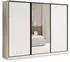 Masseno TARI Schwebetürenschrank 3-türig mit Spiegel, 4 Schubladen, Weiß, 270x205x58cm