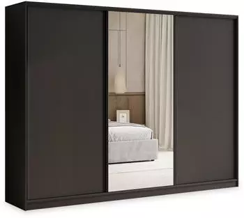 Masseno TARI Schwebet&uuml;renschrank 3-t&uuml;rig mit Spiegel und Schubladen 235x205x58cm Schwarz (SZAFA TARI 235 KOLOR-CZARNY MAT + OKUCIA CZARNE)