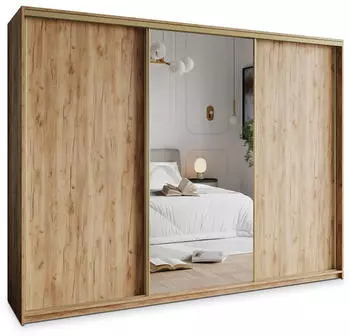 Masseno TAVI Schwebet&uuml;renschrank 3-t&uuml;rig mit Spiegel, 4 Schubladen, Craft Eiche Gold, 250x205x60cm (SZAFA TAVI 250 - 1 CRAFT ZŁOTY+OK.ZŁOTY)