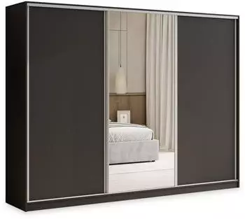 Masseno TARI Schwebet&uuml;renschrank 3-t&uuml;rig mit Spiegel, 4 Schubladen, 235x205x58cm, Schwarz/Silber (SZAFA TARI 235 KOLOR-CZARNY MAT + OKUCIA SREBRNE)