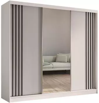 Beautysofa NELA II Schwebetürenschrank mit Spiegel 3-türig 240x216x61cm Kaschmir/Schwarz