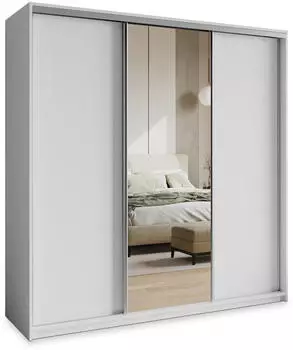 Masseno TAVI Schwebet&uuml;renschrank 3-t&uuml;rig mit Spiegel, 4 Schubladen, 180x205x60cm, Wei&szlig; (SZAFA TAVI 180 - 1 BIAŁY MAT+OK.SATYNA)