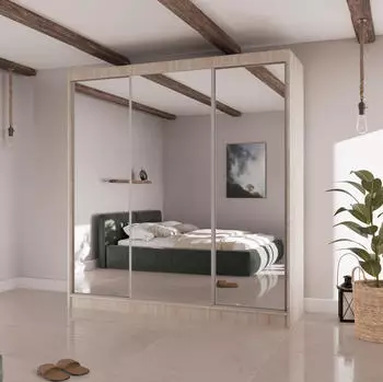 Beautysofa Homa II Schwebetürenschrank mit Spiegel, Eiche Sonoma, 200x215x61cm