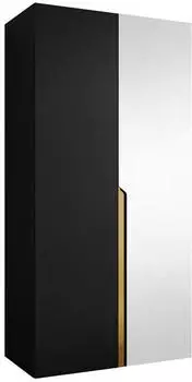 Mirjan24 Mila II 100 Drehtürenschrank mit Spiegel, Schwarz/Gold, 100x52x202cm