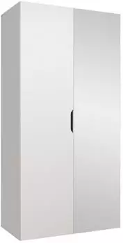 Mirjan24 Malaga 100 Drehtürenschrank mit Frontspiegel, Weiß, 100x202x52cm