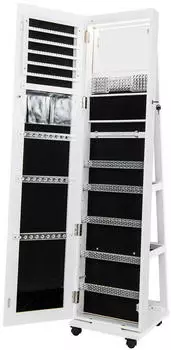 Costway Schmuckschrank mit Ganzkörperspiegel, LED-Leuchten, Rollen, abschließbar (VH33467IT)