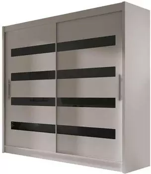 Mirjan24 London XI Kleiderschrank Schiebet&uuml;ren 180x215x58cm Cashmere/Schwarz Lacobel