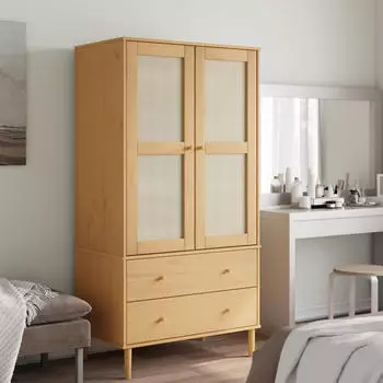 vidaXL SENJA Kleiderschrank Rattan-Optik Braun 90x55x175cm Kiefernholz (358034)
