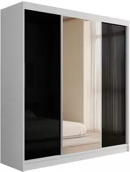 ALTDECOR V2-STILO Kleiderschrank Schiebet&uuml;ren mit Spiegel, Wei&szlig;/Schwarz, 200x215x61cm (V2-STILO)