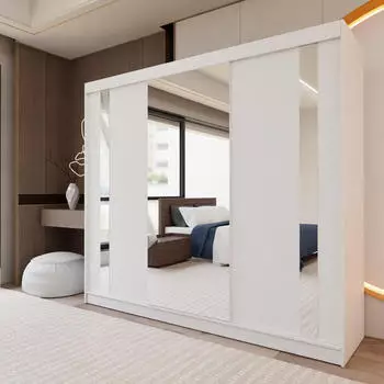 Beautysofa Gaja II Schwebetürenschrank mit Spiegel & Schubladen, 240cm, Weiß