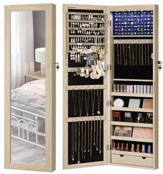 Songmics Schmuckschrank Spiegelschrank Wandmontage, abschlie&szlig;bar, Eichenfarben (JJC093M01)