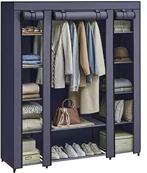 Songmics Stoffschrank mit Kleiderstange 12 F&auml;cher 45x150x175cm Marineblau (LSF003I02)