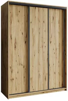 Masseno NISSE Schwebetürenschrank 3-türig 150x205x60cm Eiche Artisan (SZAFA NISSE 150 - 5 ARTISAN+OK.CZARNY)