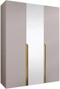 Mirjan24 Mila II 150 Dreht&uuml;renschrank mit Spiegel, 3 T&uuml;ren, Cashmere/Gold (150x202x52cm)