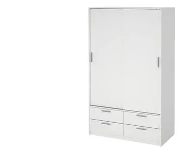 ebuy24 Line Schiebet&uuml;renschrank 2 T&uuml;ren, 4 Schubladen, wei&szlig;, 121.2x200x60.3cm