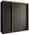 Masseno NISSE Schwebetürenschrank 3-türig 200x205x60cm Schwarz/Gold (SZAFA NISSE 200 - 5 CZARNY MAT+OK.ZŁOTY)