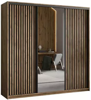 Masseno ORRA Schwebet&uuml;renschrank 3-t&uuml;rig mit Spiegel, Eiche Lefkas/Schwarz, 200x205x60cm (SZAFA 200 ORRA 7 K.LEFKAS+L.LEFKAS+CZARNY)