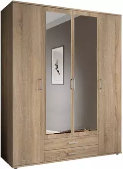 Stella Trading KARL Kleiderschrank 4-t&uuml;rig Eiche Sonoma mit Spiegelt&uuml;ren 160x196x54cm (58-752-66)