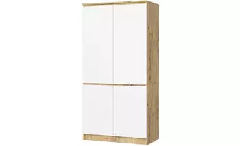 Akord Furniture Factory S90 Kleiderschrank 4 T&uuml;ren, 4 Einlegeb&ouml;den, 90x51x180cm, Artisan Eiche & Wei&szlig;