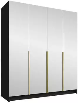 Mirjan24 Santi III Kleiderschrank 4-türig mit Spiegel, Schwarz, Metallgriffe