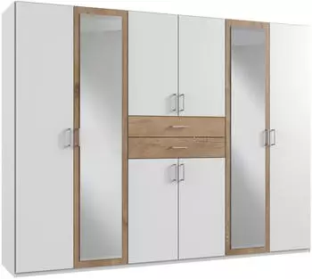 Wimex Diver Dreht&uuml;renschrank mit Spiegel, Wei&szlig;/Plankeneiche, 270x207x58cm
