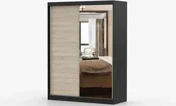 Fabryka Mebli Idźczak Vista 05 Schwebet&uuml;renschrank 2-t&uuml;rig mit Spiegel, 150x200cm, Schwarz/Sonoma